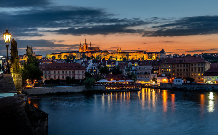 Prague sunset city view
